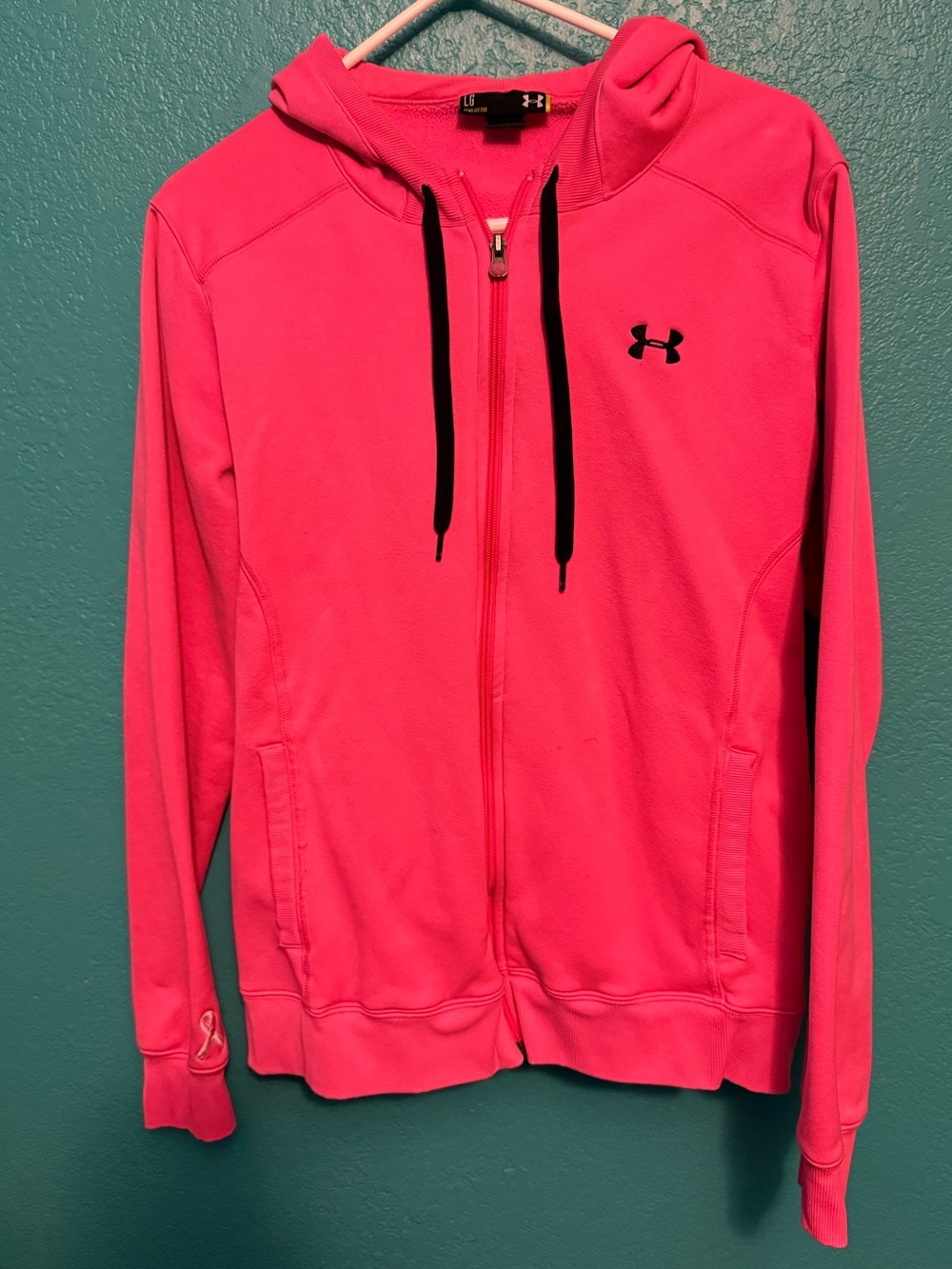 Under Armour Hot Pink Zip-Up Semi-Fitted Hoodie with Black Drawstrings